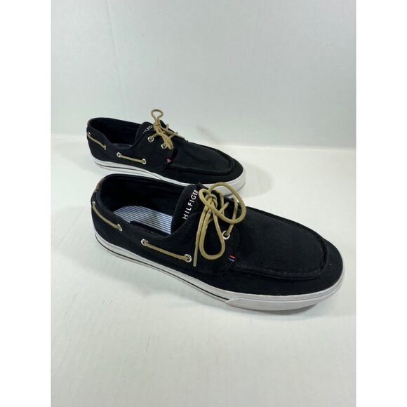 Tommy Hilfiger mens size 10.5 black Canvas Boat Shoes - Picture 13 of 16